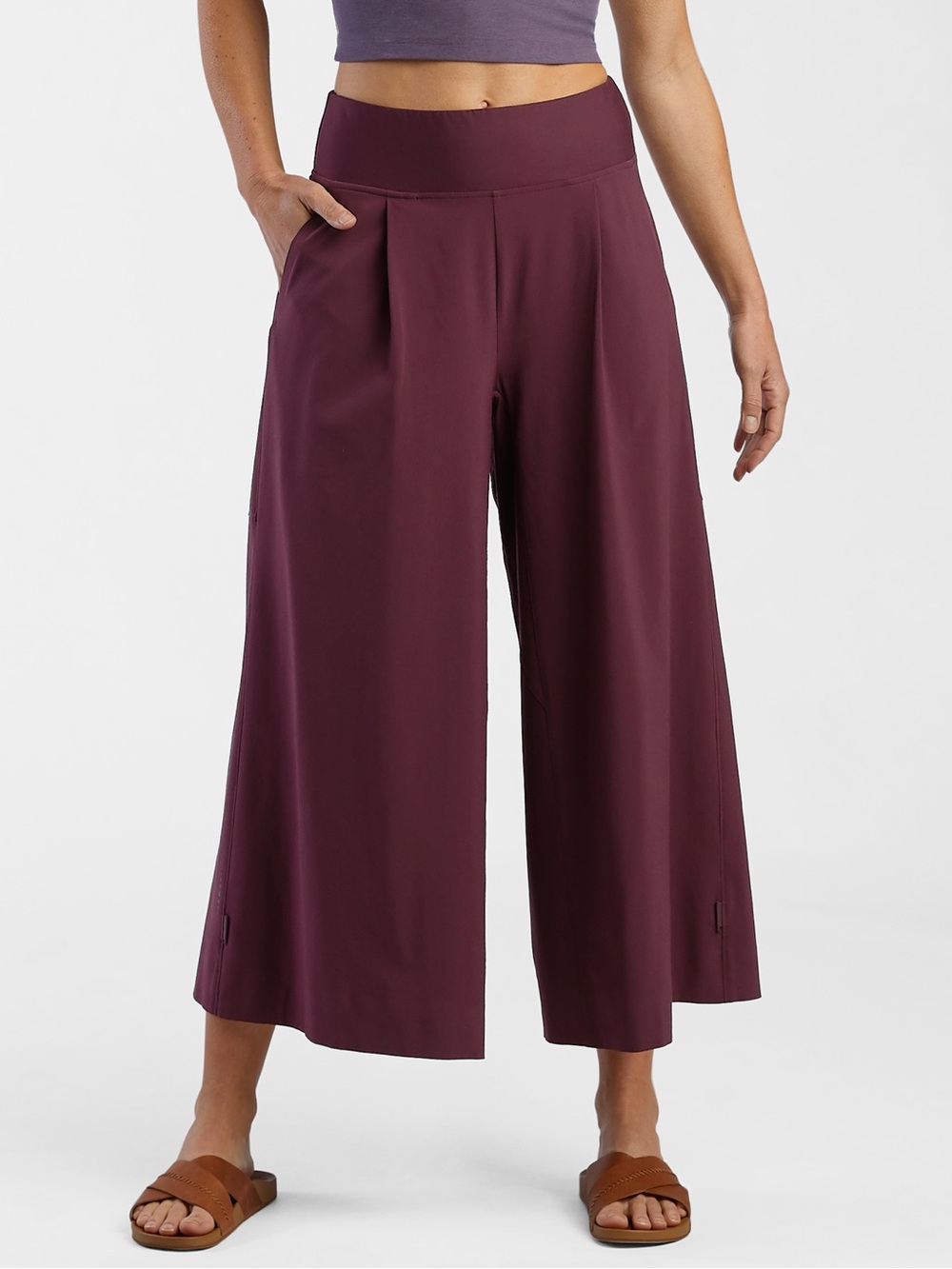 Title Nine Women's High Waisted Wide Leg Pants Round Trip UPF 50+ in Burgundy L